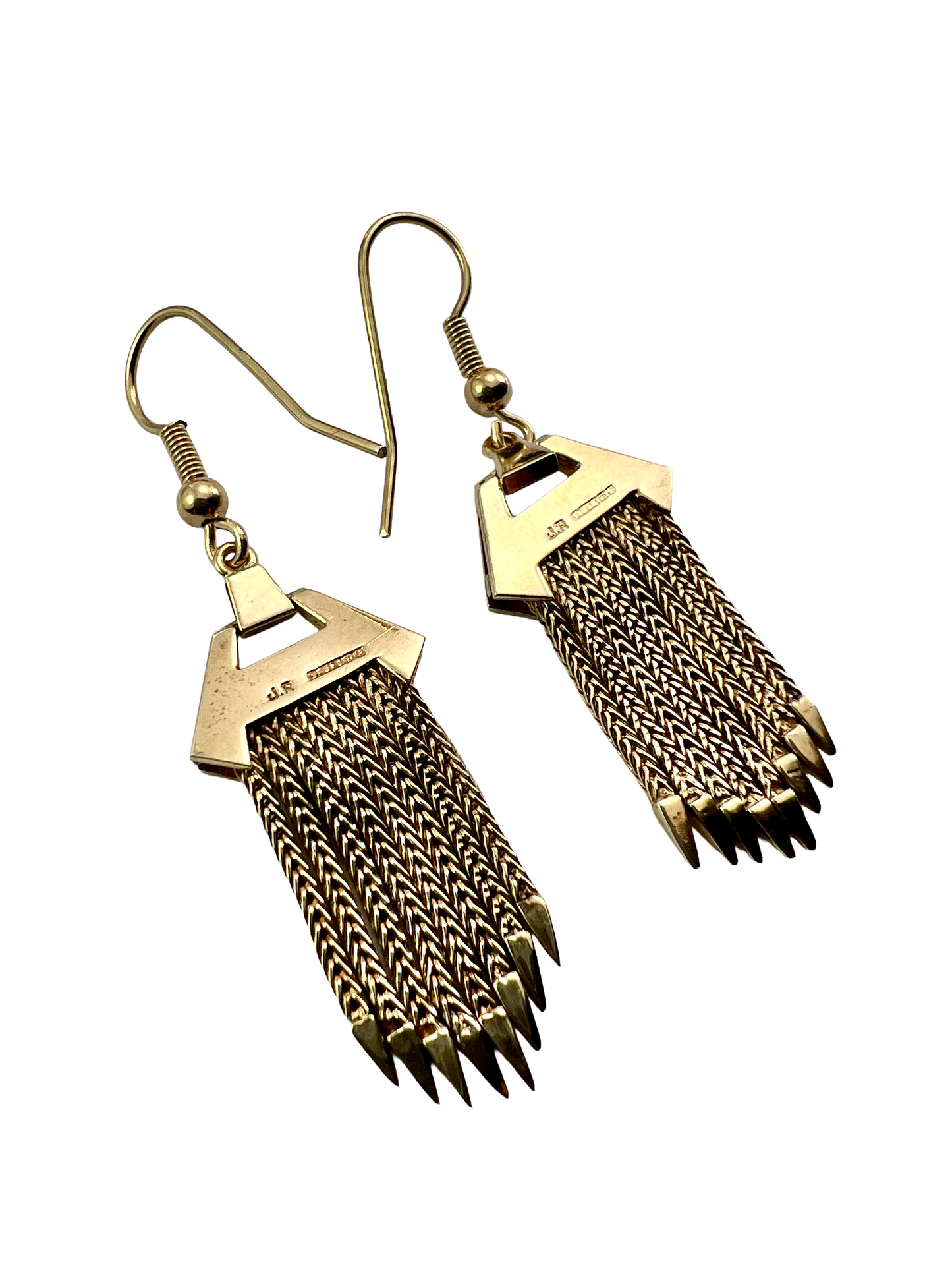 Large Vintage 9CT Gold Foxtail Chain Tassel Earrings
