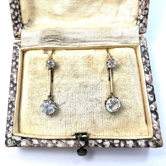 Vintage 9CT Gold Zircon Drop Earrings