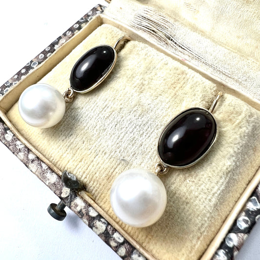 Victorian Garnet Pearl Drop Earrings in 9CT Gold