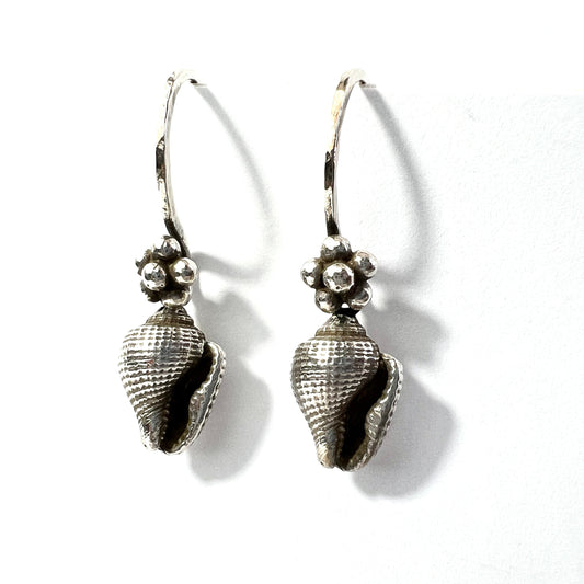 Vintage Heavy Silver Realistic Conch Shell Earrings