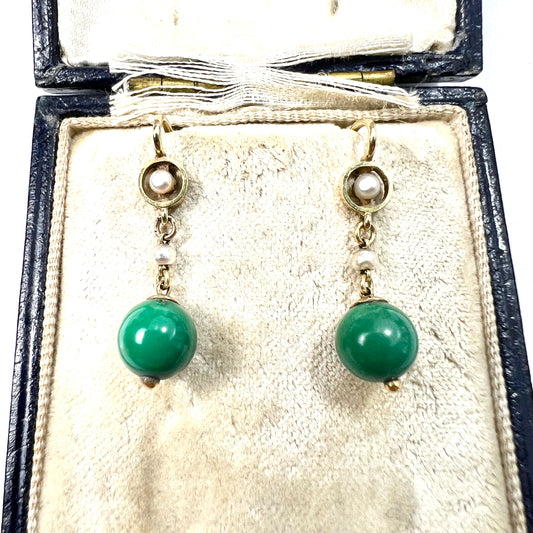 Victorian 15CT Gold Turquoise and Pearl Drop Earrings