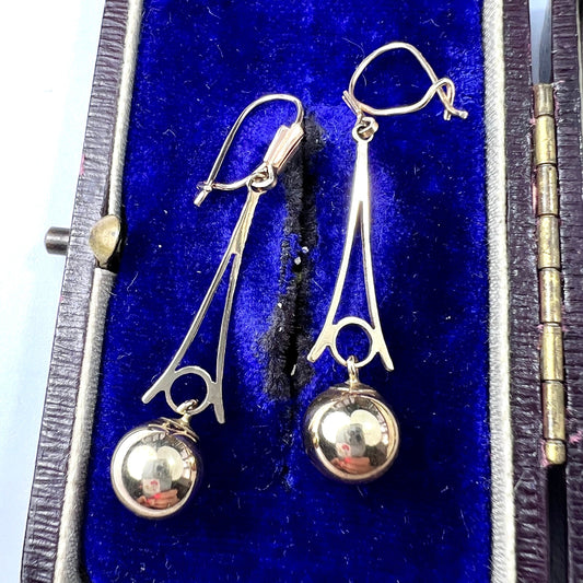 Vintage 9CT Gold Long Ball Drop Earrings