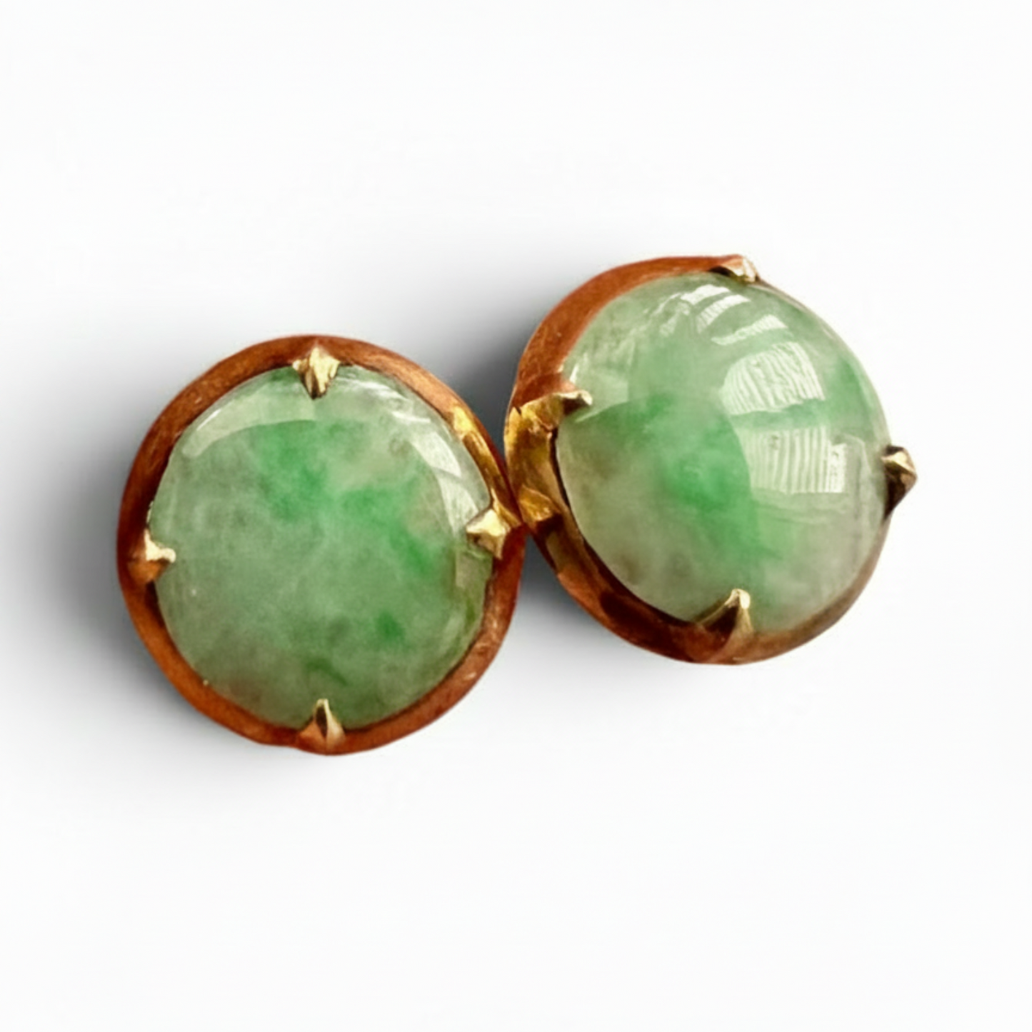 Vintage Pale Green Jadeite 14CT Gold Stud Earrings