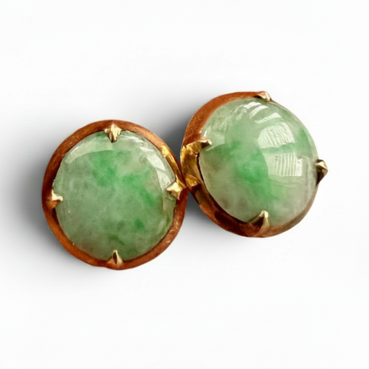 Vintage Pale Green Jadeite 14CT Gold Stud Earrings
