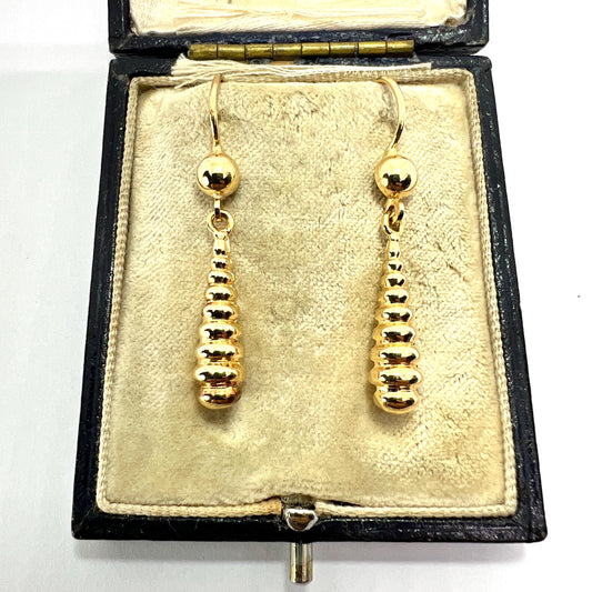 Vintage 18CT Gold Beehive Teardrop Earrings