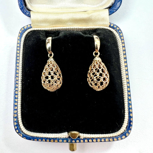 Vintage 9CT Gold Woven Mesh Teardrop Earrings