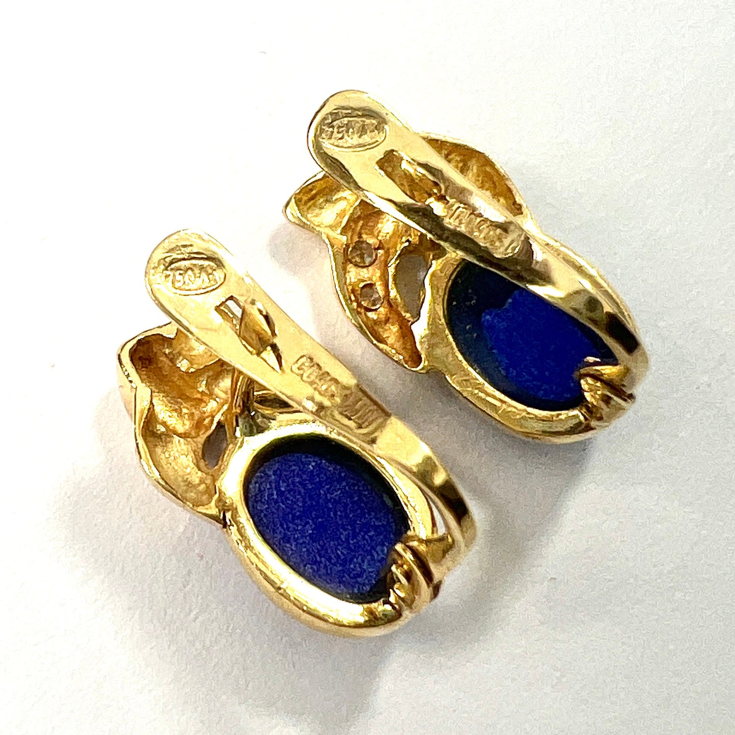 Vintage 18CT Gold Lapis Lazuli and Diamond Earrings