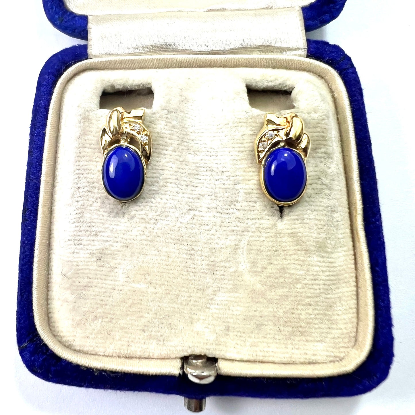 Vintage 18CT Gold Lapis Lazuli and Diamond Earrings