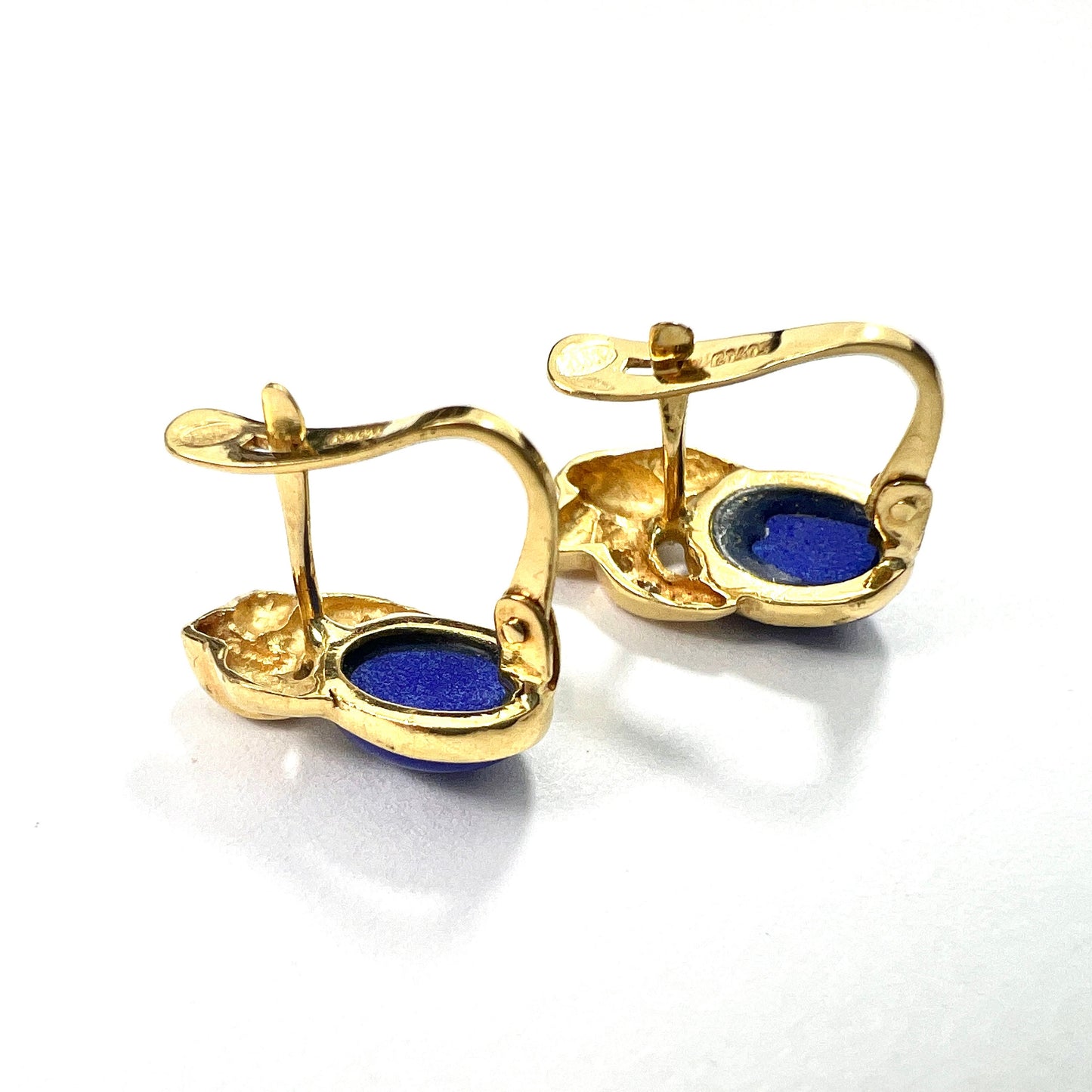 Vintage 18CT Gold Lapis Lazuli and Diamond Earrings