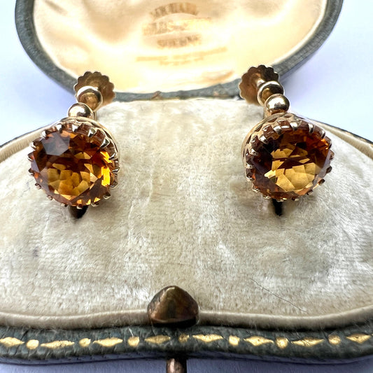 Edwardian Citrine 9CT Gold Screwback Earrings