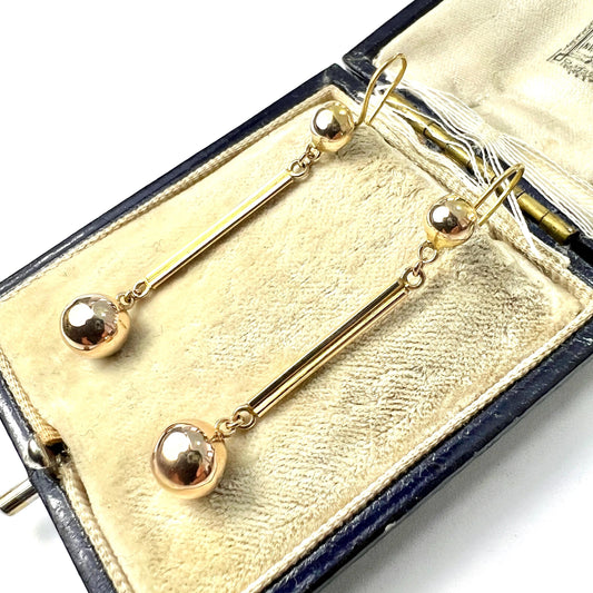 Vintage Sphere and Bar Drop 9CT Gold Earrings